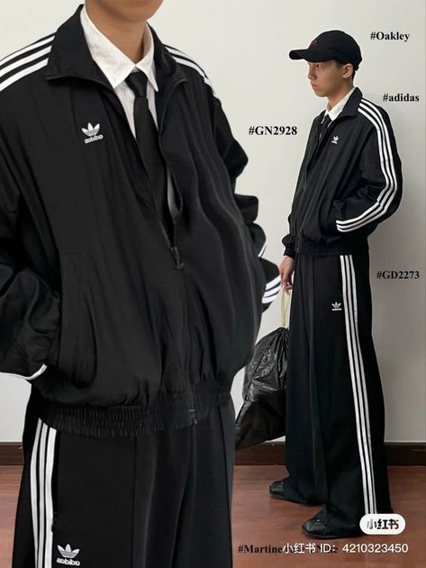 Adidas Tracksuit Aesthetic, Adidas Track Suit Outfit, Japanese Hip Hop Fashion, Adidas Outfit Aesthetic, Tracksuit Outfit Mens, Adidas Jacket Outfit, Business Core, Tech Outfit, Looks Adidas