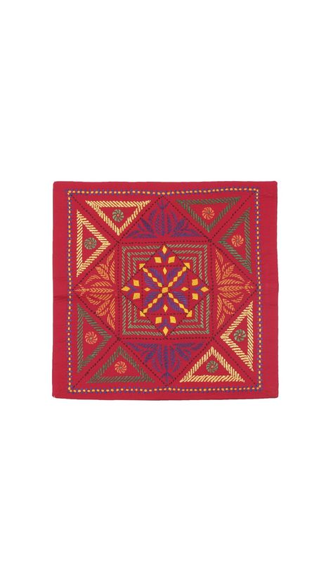 Red Nakshi Kantha Embroidered Cotton Cushion Cover Nakshi Kantha Embroidery, Katha Design, Nakshi Katha, Chinoiserie Art, Art Walls, Birds Embroidery Designs, Kantha Embroidery, Cushion Cover Designs, Kantha Work