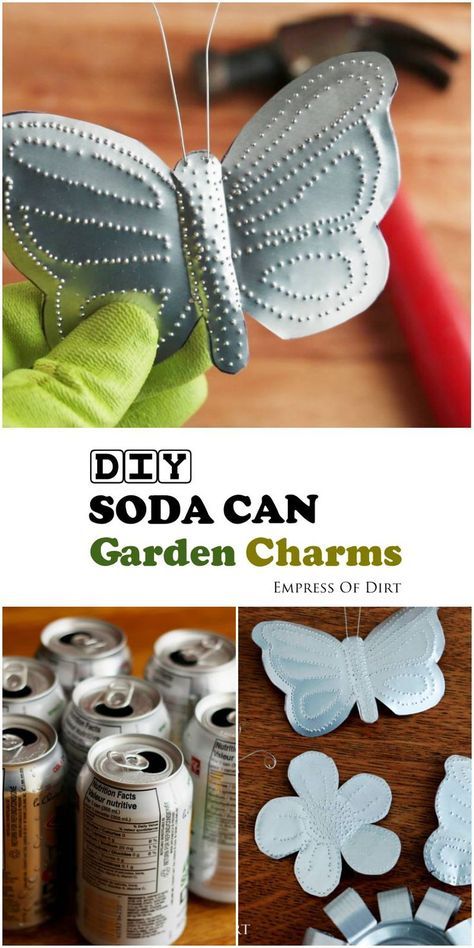 Turn old pop and soda cans into garden art charms. Pop Can Art Projects, Soda Can Art, Soda Can Crafts, Tin Can Art, Aluminum Can Crafts, Recycle Bin, Spring Craft, Tin Can Crafts, Butterflies Flowers