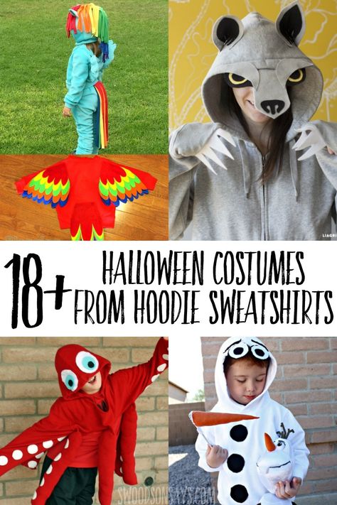 The 31st is coming up soon - check out this list of costumes you can make with a hooded sweatshirt! From no sew to more intricate designs, this list is sure to have a creative hoodie Halloween costume idea for everyone:#halloween #sewing Free Halloween Costumes, Fresh Hoodie, Hoodie Halloween Costumes, Diy Hoodie, Sew Halloween Costume, Quick Halloween Costumes, Halloween Costumes To Make, Animal Halloween Costumes, Halloween Sewing