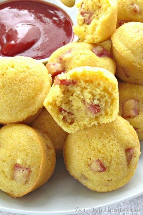 Corn Dog Mini Muffins: Dairy-Free | Crafty For Home Mini Corn Dog Muffins, Buttermilk Recipe, Dog Muffins, Mini Muffin Recipe, Corn Dog Muffins, Mini Corn Dogs, Carnival Food, Baked Corn, Homemade Cornbread