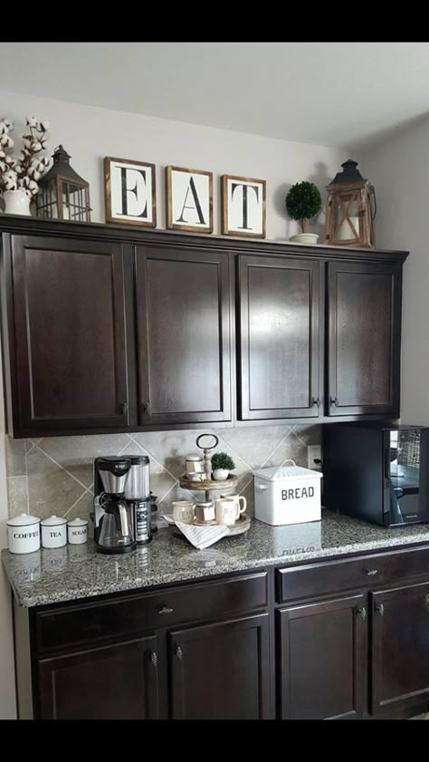 Over the cabinet decor Kitchen Cupboard Redo, Farmhouse Kitchen Cabinet Decor, Decor Above Kitchen Cabinets, Above Cabinet Decor, Pinterest Kitchen, Decor Above Cabinets, Top Of Kitchen Cabinets, Decorating Above Kitchen Cabinets, Above Kitchen Cabinets