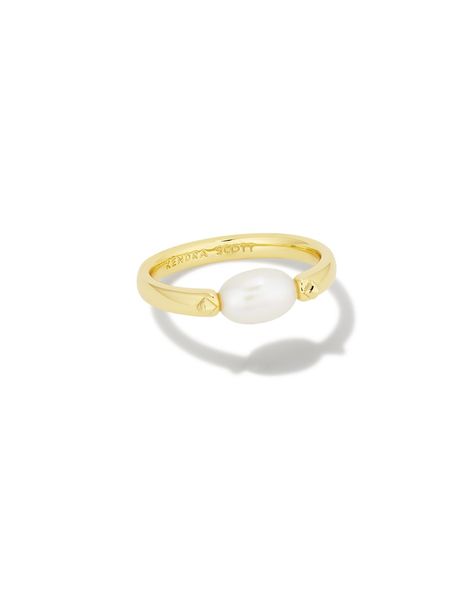 The pearl trend has us all wrapped around its finger—and so will the Leighton Gold Pearl Band Ring in White Pearl. Featuring a cultured freshwater pearl centered on a timeless band, this ring is a precious addition to any stack.,Metal14k Gold Over BrassMaterialWhite PearlSize0.19'' WMaterial Highlight: White PearlInspiring peace, tranquility, and healing, each cultured pearl is grown in a freshwater pearl mussel, is one-of-a-kind, and can take up to four years to produce. Due to the one-of-a-kin Kendra Scott Ring, Pearl Trend, Gold Pearl Ring, Pearl Chain Necklace, Bar Jewelry, Mode Casual, Gold Band Ring, Jewelry Lookbook, Initial Jewelry