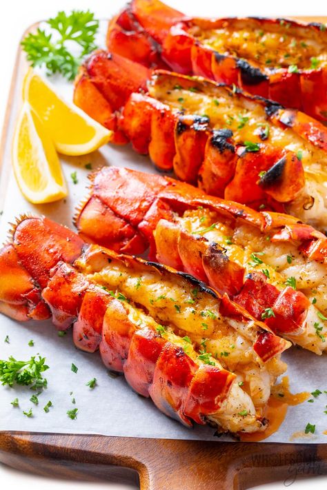 Grilled Lobster Tail (Easy & Juicy) - Wholesome Yum Grilled Lobster Recipes, Easy Lobster Tail Recipe, Grill Lobster Tail Recipe, Best Lobster Tail Recipe, Recipe Sandwich, Grilled Lobster Tail, Grilled Seafood Recipes, Lobster Dishes, Lobster Recipes Tail