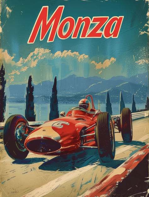 Welcome to our Monza Formula 1 Vintage Travel Poster listing! This striking digital print is a celebration of speed, design, and travel, encapsulating the thrilling essence of the Italian Grand Prix.

This poster features a vibrant depiction of a classic Formula 1 race car, set against the picturesque backdrop of Monza, Italy. F1 Posters Vintage, Basement Posters, Racing Room, Retro Car Art, Formula 1 Art, Vintage Car Nursery, Racing Artwork, F1 Retro, Monza Italy