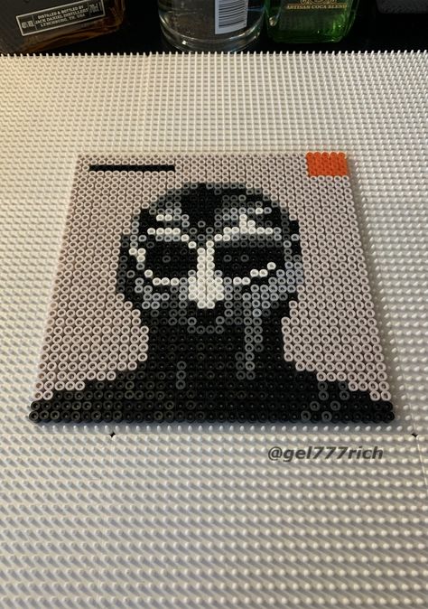 MF DOOM MADVILLAN Hama beads Mf Doom Crochet, Album Cover Perler Beads, Domo Perler Beads, Tyler The Creator Perler Beads, Mf Doom Perler Beads, Perler Bead Patterns Memes, Fallout Perler Beads, Pulp Fiction Perler Beads, Mf Doom