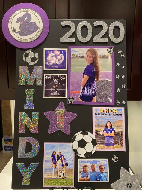 Senior Night Posters Aesthetic, Softball Senior Poster Ideas, Senior Walk Poster Ideas, Senior Softball Posters Ideas, Softball Senior Night Posters, Senior Poster Board Ideas Soccer, Posters For Senior Night, Senior Soccer Poster Ideas, Senior Locker Decorations Ideas