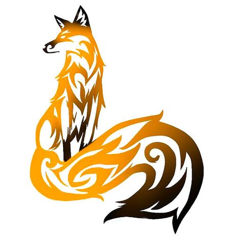 Tribal Fox Tattoo Design - A tribal fox with a combination of orange and black colors. The fox looks sideways, sits on its hind-limbs and has a huge curvy tail. Fox Tattoo Design, Filipino Tattoos, Fox Drawing, Latest Tattoos, Fox Tattoo, Celtic Tattoos, Fox Art, Skull Tattoos, Trendy Tattoos