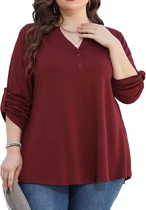 Eanklosco Womens Plus Size Tops 3/4 Roll Long Sleeves Shirts Blouses V-Neck Summer Causal Tunics with Buttons at Amazon Women’s Clothing store Amazon Women, Black Floral, Plus Size Tops, Clothing Store, Sleeve Blouse, Shirt Blouses, Long Sleeve Shirts, V Neck, Boutique