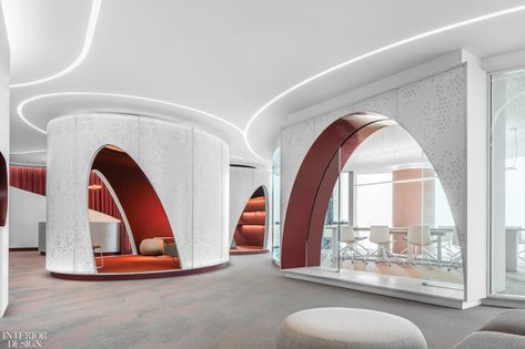 Hong Designworks Combines Unexpected Colors and Sensibilities at a Xi'an Office - Interior Design Architecture Magazines, Waiting Area, Workspace Design, Munich Germany, Silk Road, Office Room, Red Interiors, Office Interior Design, Modern Office