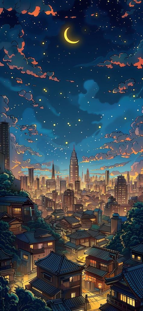 Animated Night Sky, Seerlight Wallpapers, Animated Wallpaper Iphone, Cosy Wallpaper, Animated Scenery, Lofi Wallpaper, Cityscape Wallpaper, Dreamy Artwork, Cute Tumblr Wallpaper