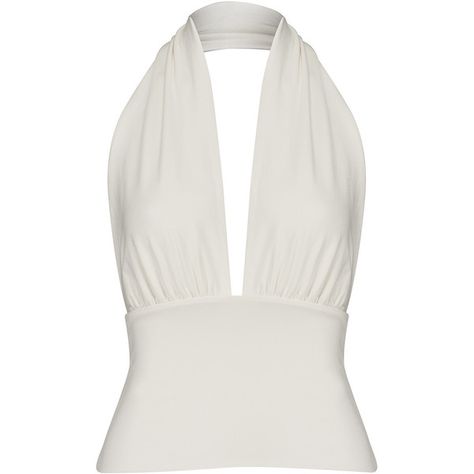 NADIA TARR Halter Top - White ($170) ❤ liked on Polyvore featuring tops, shirts, white, white shirt, v neck shirts, shirts & tops, white tops and evening tops Open Back Shirts, Tank Tops White, V Neck Halter Top, Low Cut Shirt, Neck Halter Top, White Halter Top, Low Cut Top, White Sleeveless Top, Evening Tops