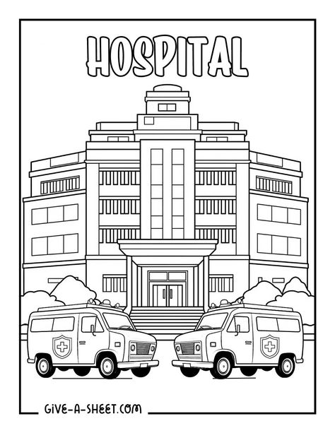 Hospital Art Drawing, Hospital Cute Drawing, Hospital Drawing Easy, Hospital Drawing, Hospital Background Drawing, Hospital Art, Hospital Room Drawing, Hospital Scene Drawing, Hospital Coloring Page