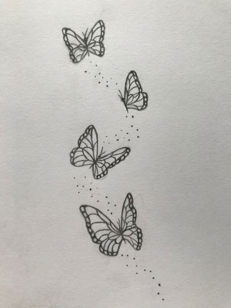 Sparkles And Butterfly Tattoo, Buttery Fly Tattoo, Tattoo Ideas Butterfly Project, Butterflies Going Up Back Tattoo, Lil Butterfly Tattoo, Butterflies With Stars Tattoo, Four Butterfly Tattoo Designs, Butterfly Drawing Aesthetic Pencil, Flock Of Butterflies Tattoo