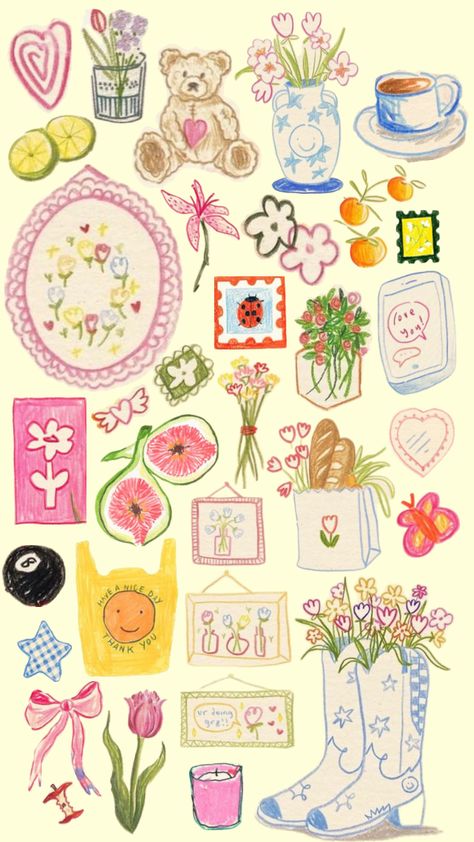 #wallpaper #collage Collage Drawing, Wallpaper Collage, Spring Wallpaper, Collage Background, Cute Patterns Wallpaper, Homescreen Wallpaper, Summer Wallpaper, Cute Wallpaper Backgrounds, Pottery Painting