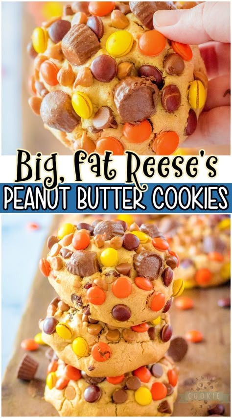 Reeses Desserts, Fat Cookies, Reese's Recipes, Reese's Pieces Cookies, Velvet Recipes, Reeses Cookies, Peanut Butter Cup Cookies, Bake Goods, Baking Fun