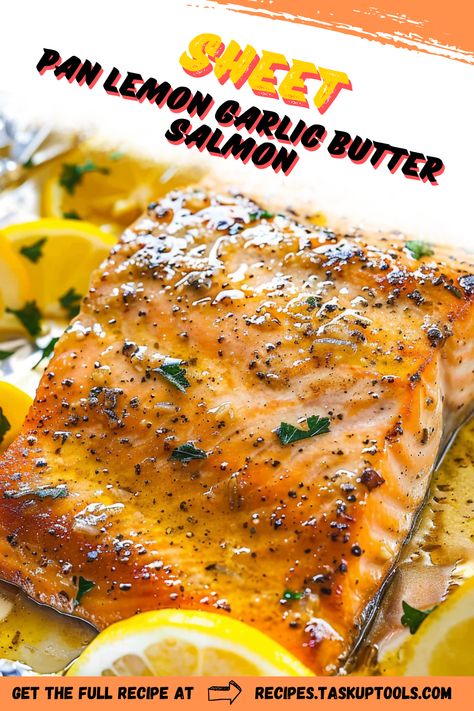 Indulge in a healthy and flavorful meal with our Sheet Pan Lemon Garlic Butter Salmon recipe. Perfect for busy weeknights, this dish combines tender salmon fillets with zesty lemon, aromatic garlic, and rich butter, all cooked to perfection on a single sheet pan for easy cleanup. Impress your family with a delightful and nutritious dinner that's ready in under 30 minutes. Follow along for step-by-step instructions and tips on achieving the perfect blend of flavors. Discover why this recipe is a must- Lemon Butter Salmon Recipes, Lemon Basil Salmon, Recipes For Salmon Fillets, Garlic Butter Salmon Baked, Garlic Lemon Salmon, Butter Garlic Salmon, Lemon Butter Fish, Lemon Garlic Butter Salmon, Lemon Salmon Recipes