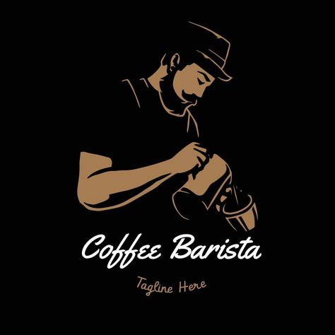 Barista logo for coffee shop with shilouette visuals and vintage style make the logo more elegant Coffee Logo Design Ideas, Logo For Coffee Shop, Barista Logo, Tea Shop Logo, Coffee Machine Table, Logo For Coffee, Bar Illustration, Tea Lover Quotes, Cafe Logo Design