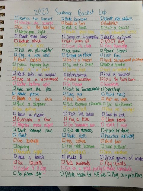 Colorful list of summer ideas Highschool Bucket List, Senior Bucket List, School Bucket List, Senior Year Bucket List, High School Bucket List, Want Aesthetic, Birthday Moodboard, Teenager Activities, High School Plan