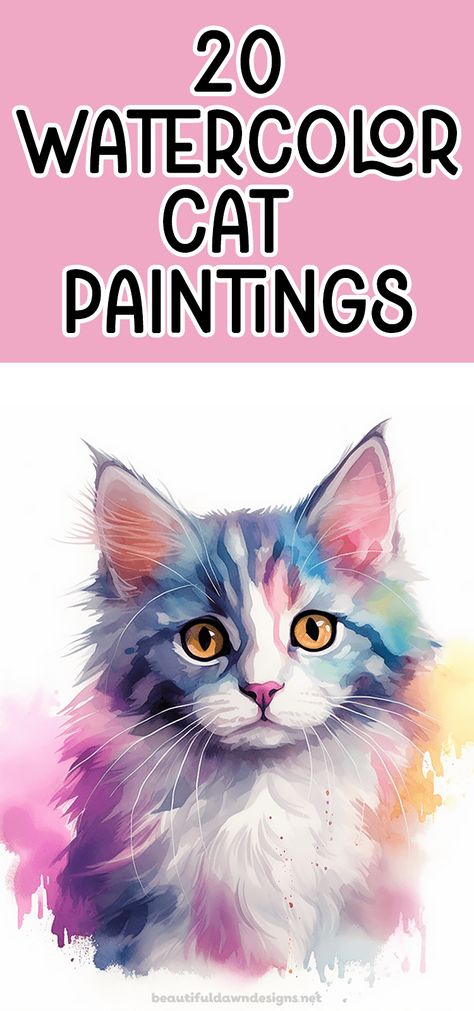 Watercolour Cats Painting Simple, Cats Watercolor Paintings, Watercolor Cat Painting Tutorial, Watercolor Cat Portraits, Colourful Watercolour Painting, Watercolour Cats Painting, Animal Watercolor Easy, Easy Cat Painting Ideas On Canvas, Watercolor Cat Tutorial