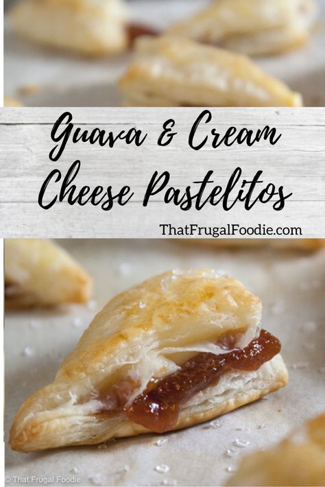 Mini Guava Pastries, Guava Cheese Pastelitos, Guava Paste And Cheese, Guava Baking Recipes, Guava Pastry Recipe, Guava Cream Cheese Puff Pastry, Cuban Guava Pastries, Guava Cream Cheese Pastry, Guava Cheese Pastry