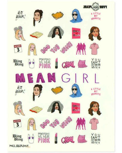 Mean Girls Nail Decals Mean Girls Party, Mean Girls Aesthetic, Mean Girls Movie, Mean Girl, Famous Movie Quotes, Regina George, Education Humor, Kevin Hart, Jim Carrey