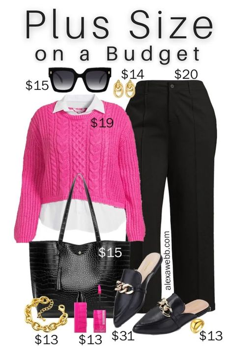 Plus Size on a Budget – Pink Sweater Work Outfit - Alexa Webb Sweater Work Outfit, Plus Size On A Budget, Curvy Winter Outfits, Pink Sweater Outfit, Body Positive Fashion, Alexa Webb, Business Casual Winter, Outfits Gorditas, Plus Size Pink