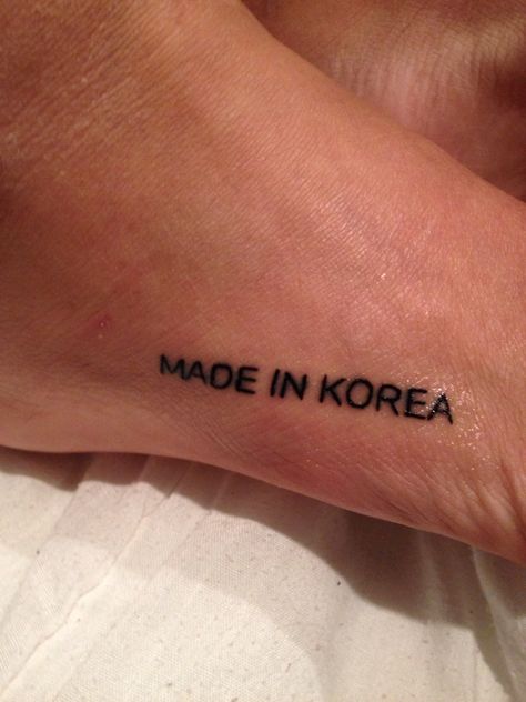 Made in Korea tattoo. Awesome. Definitely a true statement for me. Adoptee Tattoo Ideas, Made In Vietnam Tattoo, Made In Korea Tattoo, Tattoos In Korean, Korean Tattoo Ideas, Tattoo Korean, Adoption Tattoo, Guy Tattoos, Meaningful Word Tattoos