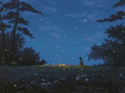 Grave Of The Fireflies Background, Studio Ghibli Grave Of The Fireflies, Grave Of The Fireflies Art, Grave Of The Fireflies Aesthetic, Grave Of The Fireflies Wallpaper, Grave Of The Fireflies Poster, Studio Ghibli Night, Studio Ghibli Scenery Landscape, Firefly Aesthetic