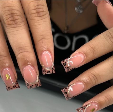 Cheetah Print Duck Nails, Cheetah Print French Tip Nails, French Tip Acrylics, Cheetah Print Nails, Cheetah Nails, French Tip Nail Designs, Acrylic Nail Set, Duck Nails, Leopard Print Nails