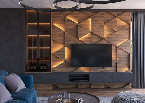 Wpc Louvers, Tv Room Decor, Modern Tv Unit Designs, Wall Unit Designs, Tv Unit Furniture Design, Tv Cabinet Design, Tv Unit Interior Design, Modern Tv Units, Modern Tv Wall