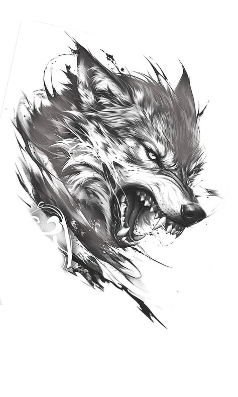 Wolf Snarling Drawing, Nordic Wolf Tattoo Design, Wolf Head Tattoo Stencil, Back Tattoo Designs Men, Nordic Wolf Tattoo, Angry Wolf Tattoo Design, Angry Wolf Tattoo, Black Wolf Tattoo, Black Eagle Tattoo