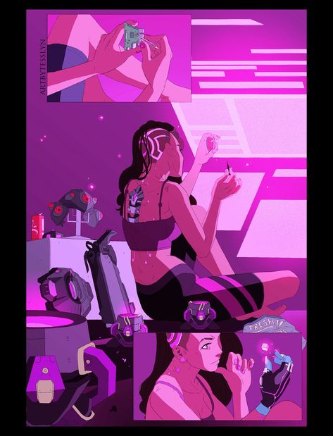 Gamer Girl Room, Pink Kawaii Aesthetic, Aesthetic Decor Ideas, Pink Cute Aesthetic, Full Illustration, Sombra Overwatch, Overwatch Funny, Overwatch Wallpapers, Overwatch Comic