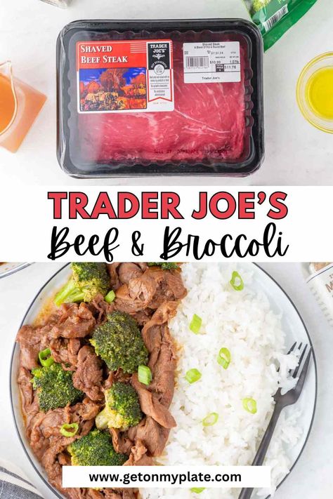 Takeout or Trader Joe's? The beef and broccoli recipe is made with Trader Joe's shaved steak and is ready twice as fast as calling for takeout...and MUCH more yummy, too! This is an easy Trader Joe's dinner that uses Trader Joe's Shaved beef steak, their broccoli florets and Trader Joe's Umami spice. This is a quick Trader Joe's recipe that is great for the whole family. Shaved Steak Recipe, Shaved Beef Recipe, Shaved Beef, Shaved Steak, Beef And Broccoli Recipe, Steak And Broccoli, Beef Steak Recipes, Joe Recipe, Trader Joes Recipes