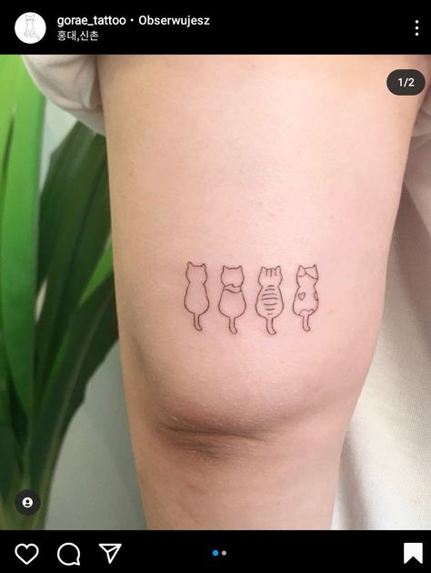 Small Cartoon Cat Tattoo, Back Of Cat Tattoo, Cat Tattoos Funny, 4 Cat Tattoo Designs, Four Cats Tattoo, Small Cats Tattoos, 4 Cats Tattoo, 4 Cat Tattoo, Cat Tattoo Finger