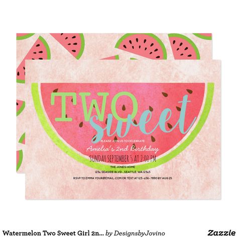 Watermelon Two Sweet Girl 2nd Birthday Invitation #invitations #birthdayinvitations #childinvitations #girlsinvitations #boysinvitations #birthdaypary #birthdaypartyideas Pink Birthday Invitations, Pink Girl Birthday, Girls Birthday Party Themes, Cookies Ideas, Watermelon Party, Sweet Watermelon, Watermelon Birthday, 2nd Birthday Party, 2nd Birthday Invitations