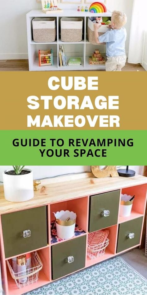 Cube Storage Upcycle, Cube Storage Bins Diy, Repurpose Cube Organizer, Painted Cubby Storage, Diy Cube Storage Makeover, Cube Storage Makeover, Cube Storage Ideas, Diy Cubby, Toy Storage Cubes