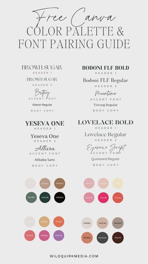 FREE Canva Font Combinations & Brand Color Palette with Hex Codes Guide | Brand Identity Pack Brand Fonts Combinations Canva, Canva Hex Codes, Branding Inspiration Identity, Canva Color Combinations, Branding Textures, Canva Font Combinations, Yoga Branding Design, Canva Colors, Color Palette With Hex Codes