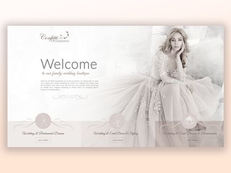 Wedding Promotion Design, Bridal Website, Wedding Dress Website Design, Bridal Website Design, Wedding Website Inspiration, Bridal Studio Logo Design, Dress Websites, Web Graphic Design, Wedding Boutique