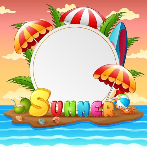 Border template with summer holidays composition on island Summer Vacation Stickers, Happy Summer Vacation Images, Summer Holidays Homework Cover Page, Summer Border Design, Summer Vacation Drawing, Happy Summer Holidays, Poster Design Kids, Summer Border, Summer Template