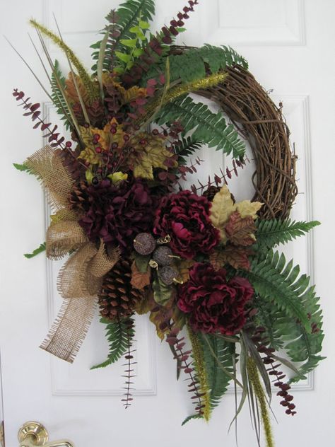 POSH+PLUMS+Peonies+XL-Fall+Autumn+Holiday+Collection+by+funflorals Farmhouse Wreaths, Decorative Wreaths, Wreath Inspiration, Door Ornament, Fall Decor Wreaths, Floral Door Wreaths, Decorated Wreaths, Autumn Holiday, Traditional Wreath