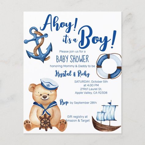 Create your own Paper Sheet | Zazzle Sailor Teddy Bear, Ahoy It’s A Boy Baby Shower Theme, Ahoy It's A Boy Baby Shower Ideas, Baby Shower Nautical Theme Boy, Sailor Theme Baby Shower For Boy, Ahoy Its A Boy Baby Shower Ideas, Sailor Theme Party, Sailor Baby Shower Theme, Whale Baby Shower Theme