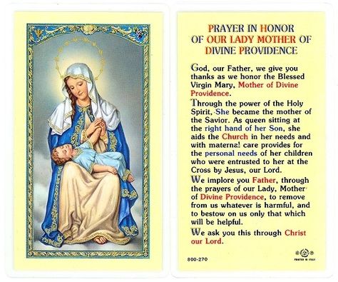 For Manny-The Patron Saint of Puerto Rico Novenas Catholic, Prayers For My Daughter, Divine Providence, Mary Catholic, Novena Prayers, Vintage Holy Cards, Special Prayers, Divine Mother, Blessed Mother Mary