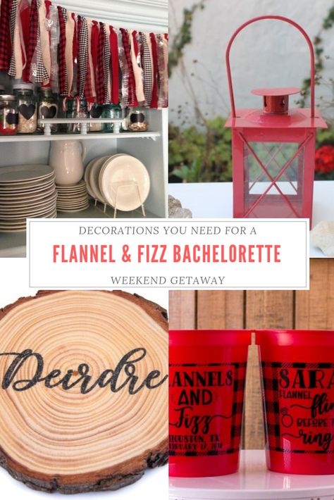 Flannel Fling Bachelorette Party Decor, Flannel And Fizz Christmas Party, Cabin Bridal Shower Ideas, Buffalo Plaid Bachelorette Party, Flannel And Fizz Bachelorette Party, Flannel And Fizz Bridal Shower Ideas, Poconos Bachelorette Party, Woodsy Bachelorette Party, Bachorlette Ideas