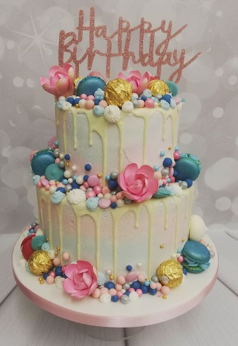 2 Tier Drip Cake, Moms 70th Birthday, Cake For 18th Birthday, 2 Tier Birthday Cake, Birthday Cake For Women, Tier Birthday Cake, Cake For Women, Birthday Cake For Mom, 2 Tier Cake