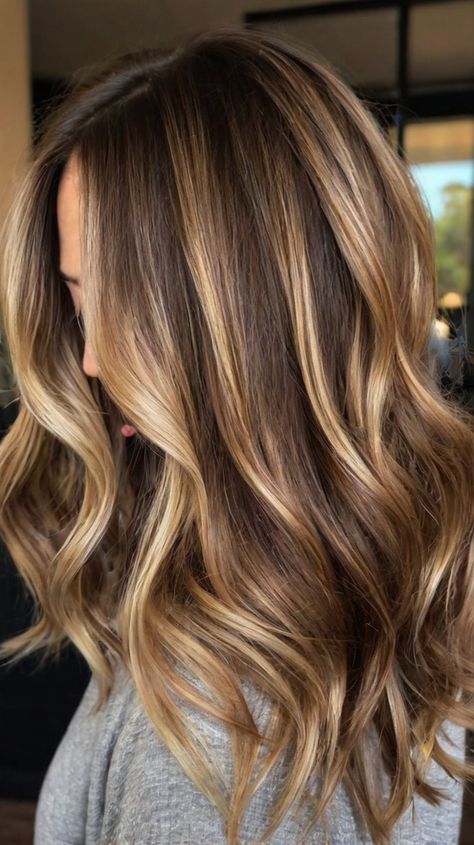 Dark Brown Hair with Blonde Ideas Light Brown Hair With Brown Highlights, Light Brown Hair Highlights, Blonde Highlights Underneath, Highlights Dark Brown Hair, Heavy Blonde Highlights, Brunette With Blonde, Dark Brown Hair With Blonde, Blonde Balayage Honey, Blonde Peekaboo Highlights