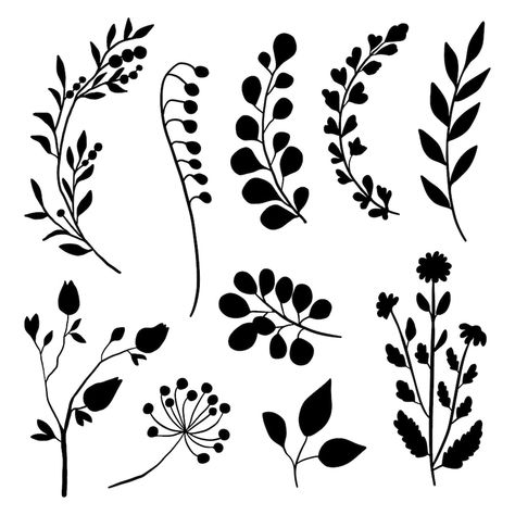 Silhouette Flowers Design, Floral Vector Design, Flowers Silhouette, Vector Leaf, Digital Art Software, Leaf Vector, Idee Cricut, Floral Silhouette, Leaf Silhouette