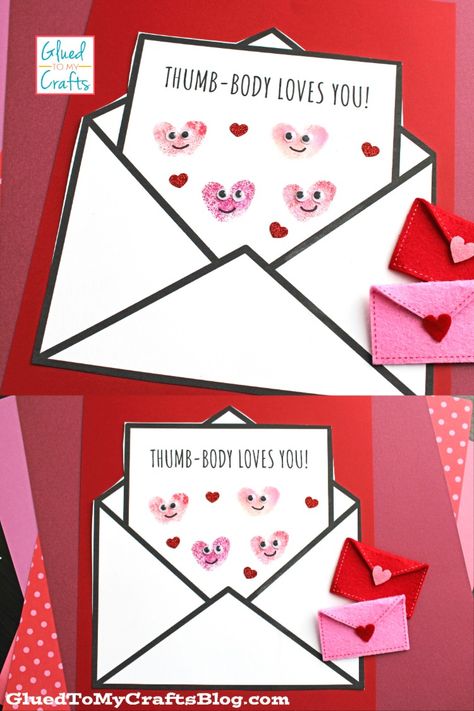 Thumb-Body Loves You Card Craft Thumbprint Crafts, Valentine Day Cupcakes, Unicorn Cupcakes, Fun Crafts To Do, Classroom Projects, Kid Craft, Bird Cards, Creative Skills, Body Love