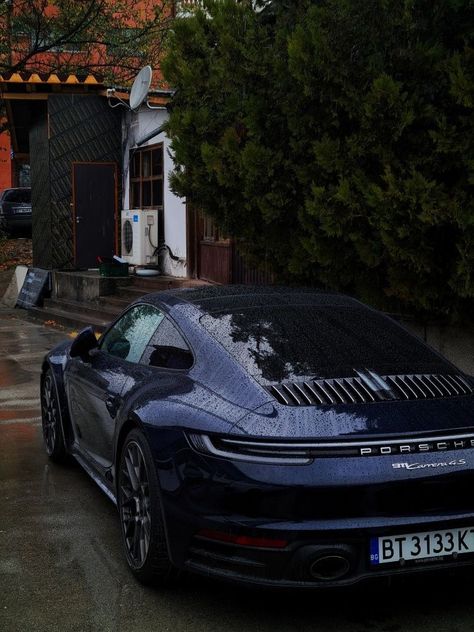 Porchse Cars Aesthetic, Porche Car Aesthetic, Dark Blue Car Aesthetic, Dark Blue Porsche, Cars In The Rain, Nissan 240sx, Lux Cars, Blue Car, Classy Cars