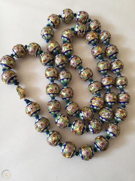 VINTAGE cloisonne enamel painted BEAD NECKLACE Large Beads | #1731886685 Jewelry Fancy, Cloisonne Earrings, Beautiful Crafts, Large Beads, Chinese Jade, Fancy Beads, Enamel Beads, Vintage Necklaces, Cloisonne Enamel